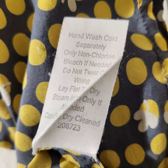 CAbi Women's Size S 100% Silk Yellow Polka Dot Short Sleeve Boxy Button Up Top - Picture 15 of 16